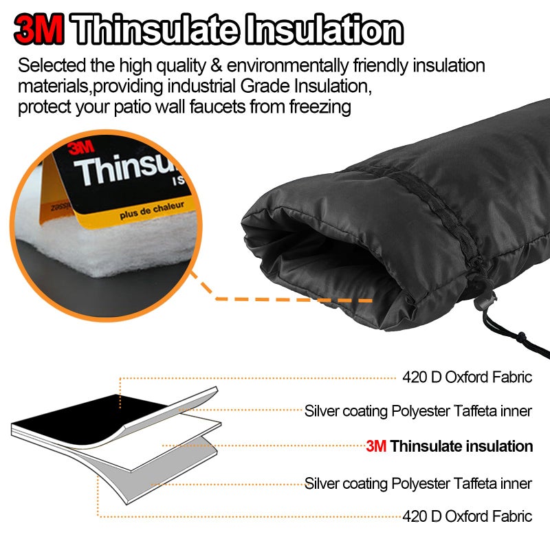 DEMEDO XXL Outdoor Faucet Covers for Winter, 3M Thinsulate Sprinkler Freeze Protector, 25â€H x 13â€W for Garden Lawn Faucets and Yard Hydrant, Waterproof Insulated Spigot Cover, Reusable Faucet Sock - Image 4